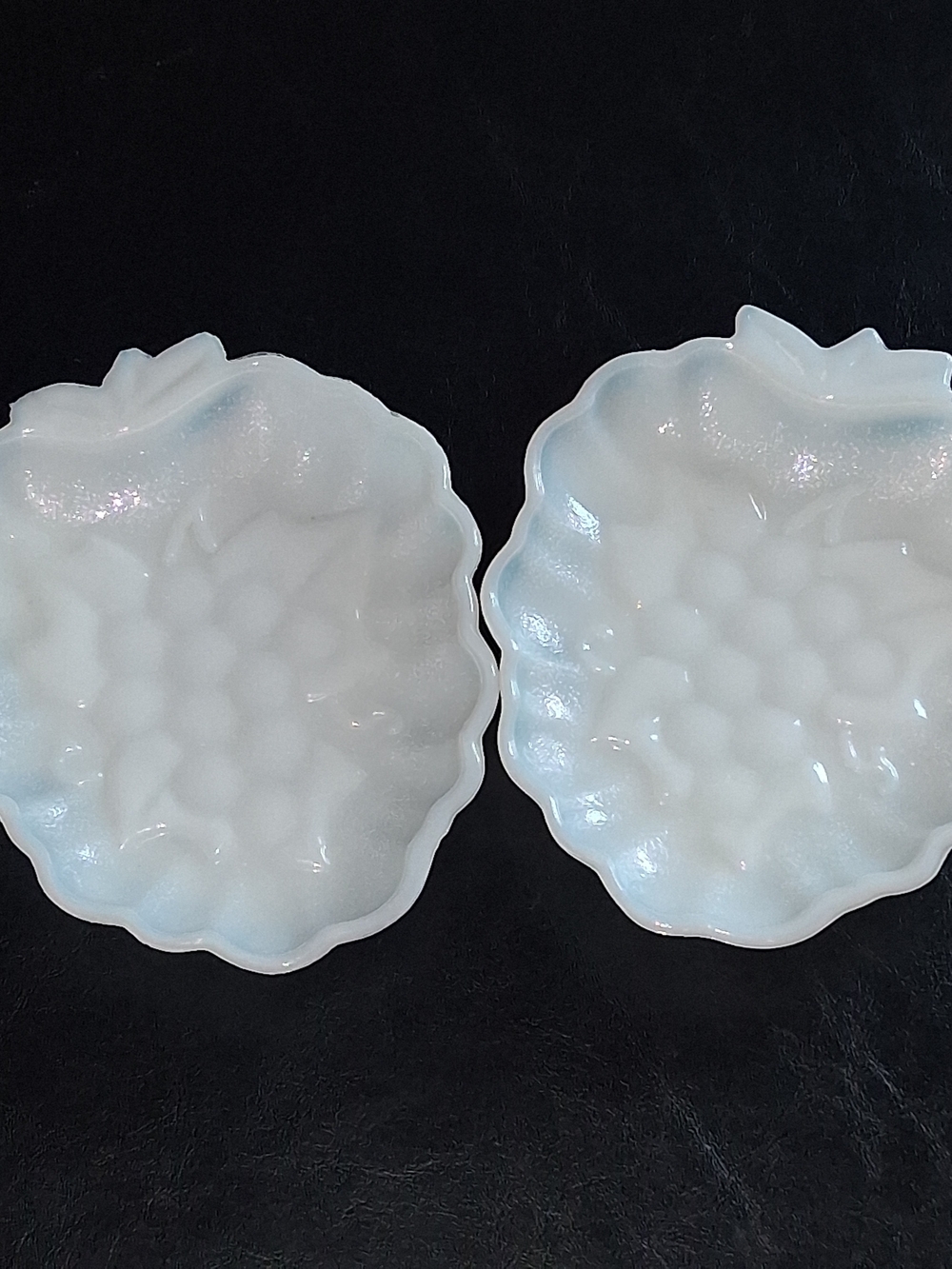 Vintage Hazel Atlas White Milk Glass Grape Shaped Candy/Trinket Dishes-Pair